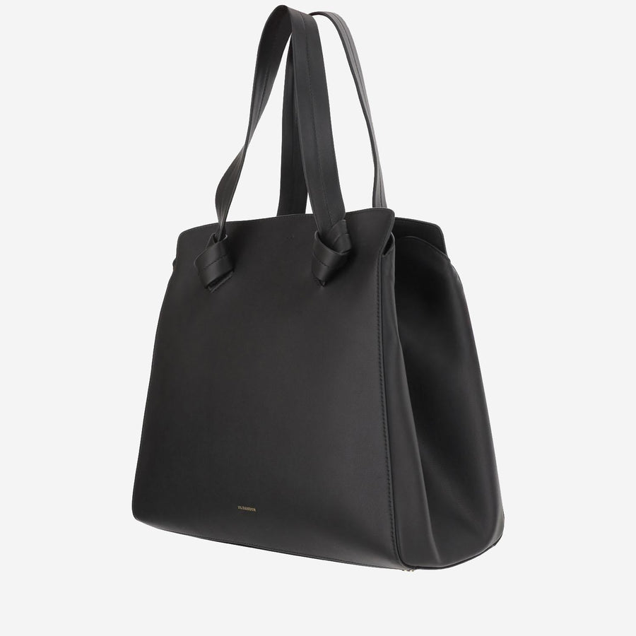 Calfskin Knot Tote Bag Black Shoulder