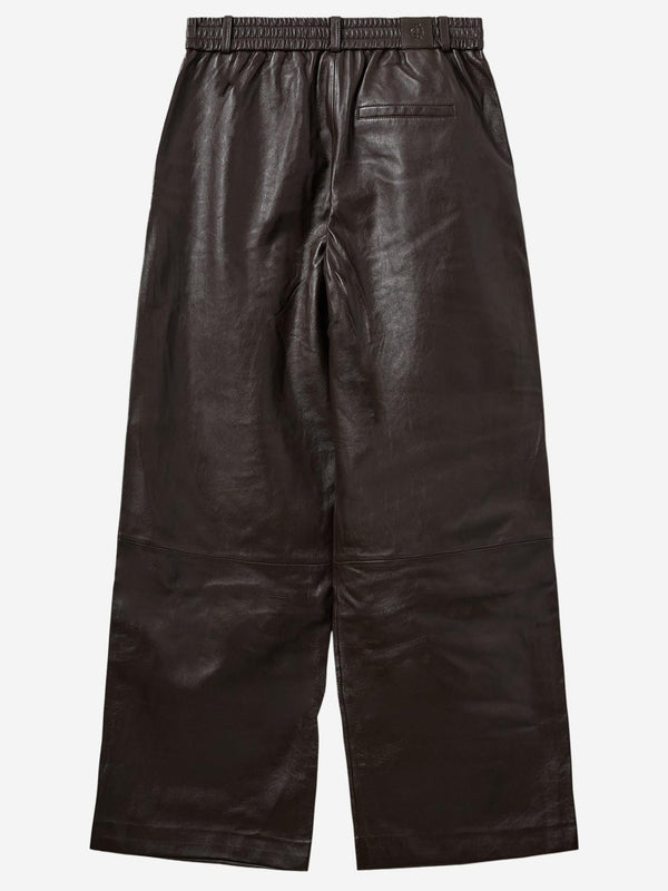 Lambskin Trousers With Elasticated Waistband Dark Brown Leather