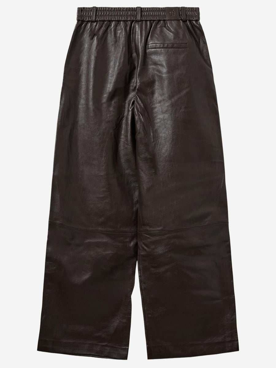 Lambskin Trousers With Elasticated Waistband Dark Brown Leather