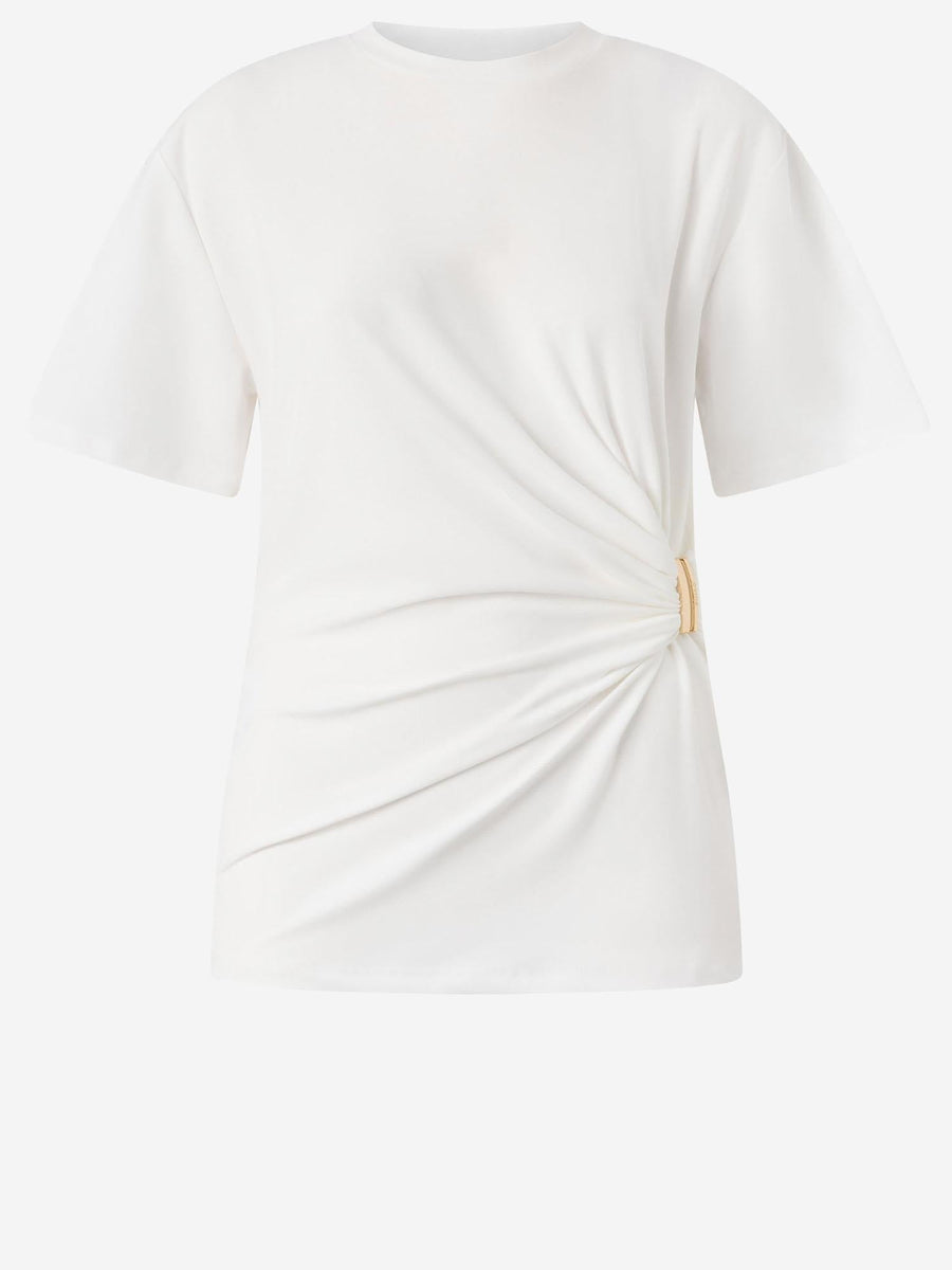Draped T-Shirt With Gold Detail White Cotton T-shirts & Jerseys