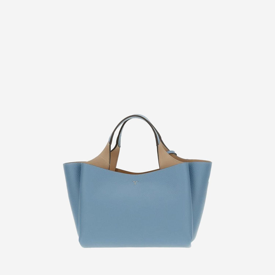Leather Handbag With Logo Light Blue Calfskin Handbags