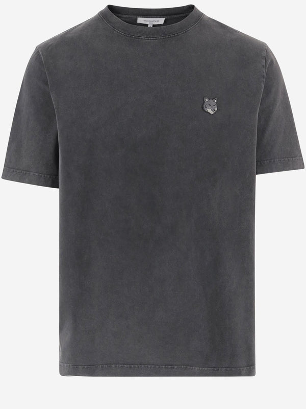 T-Shirt With Embroidered Fox Logo Grey Cotton T-shirts