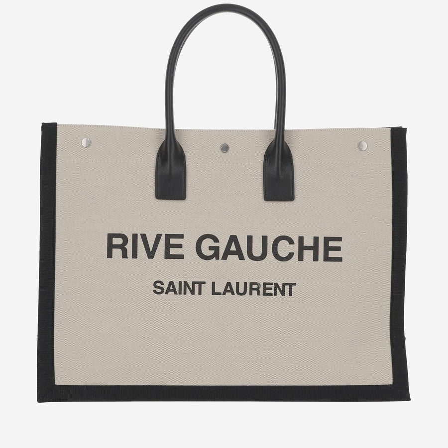 Canvas Bag With Leather Trim Grey Cotton Handbags