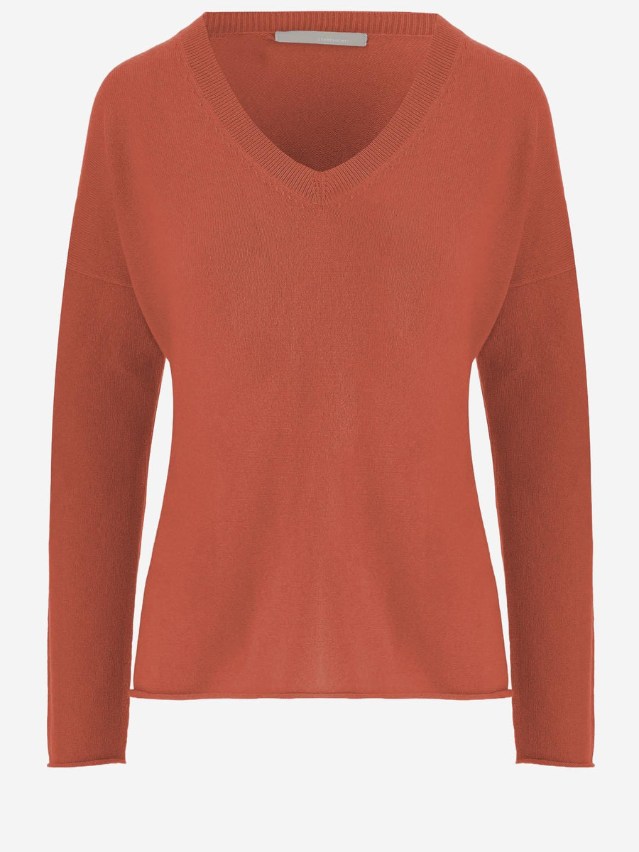 Cashmere Sweater With V-Neck Orange-red