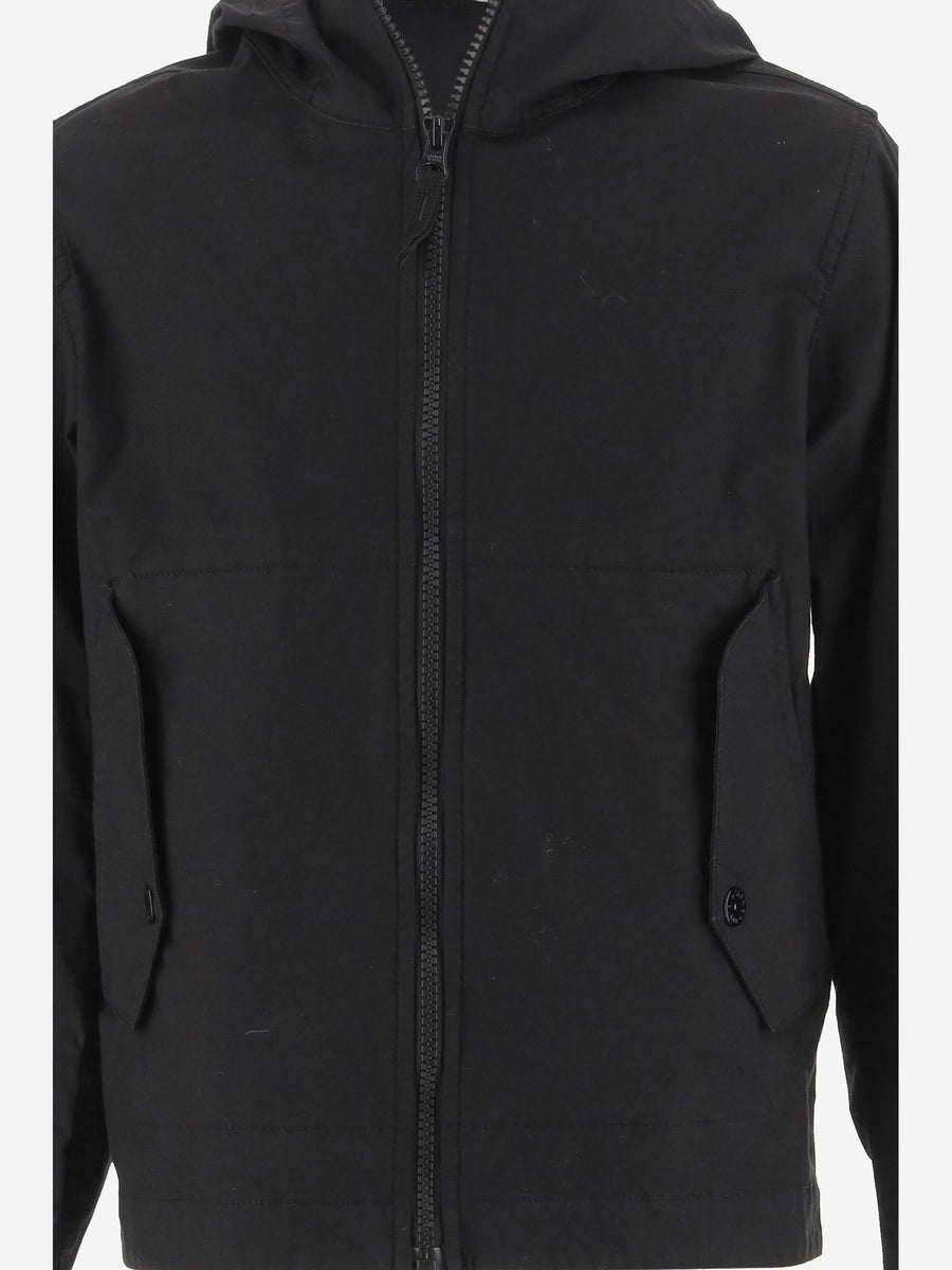 Hooded Stretch Cotton Jacket Black Cotton; Elastane