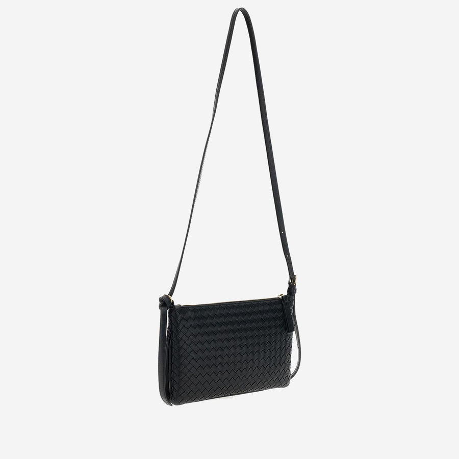 Shoulder Bag Mini Woven Leather Black Lambskin
