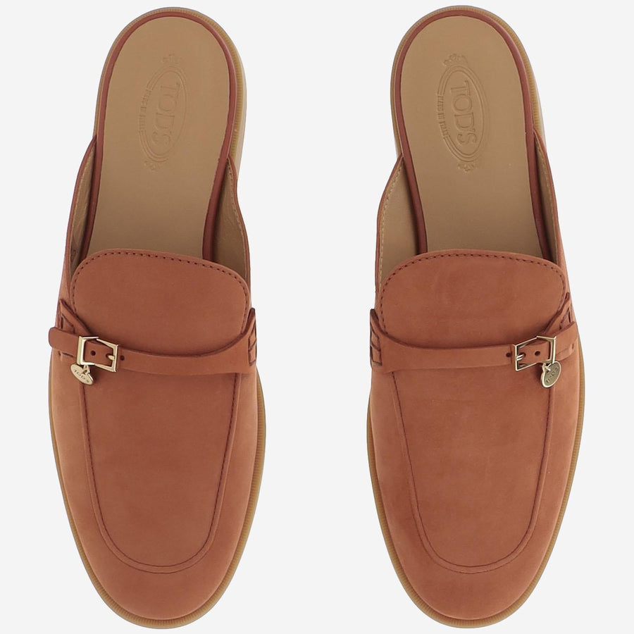 Leather Sabots Orange Nubuck Shoe