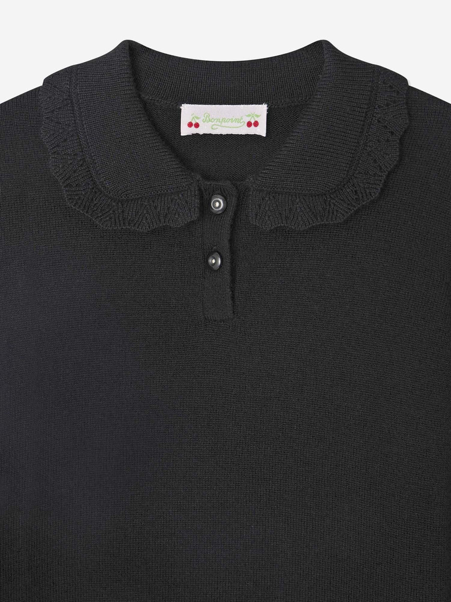 Wool Jumper With Ruffled Collar Black