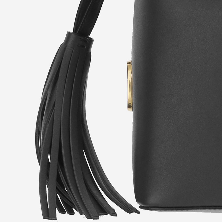 V-Logo Leather Bucket Bag Black Calfskin Shoulder