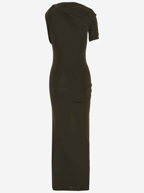 Draped Long Dress Dark Khaki Cotton