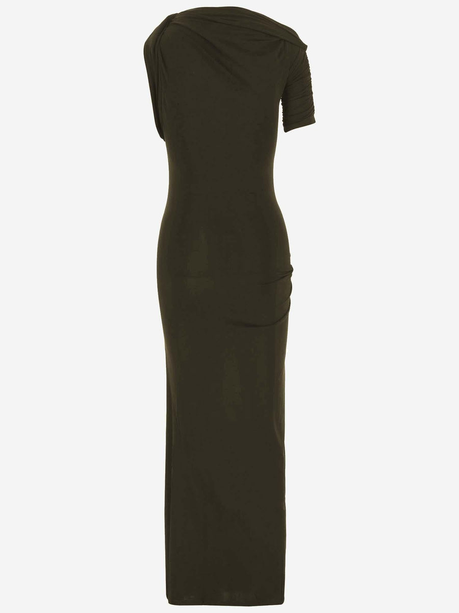 Draped Long Dress Dark Khaki Cotton