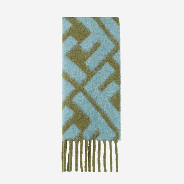 Alpaca And Wool Scarf With Ff Motif Green, Light Blue
