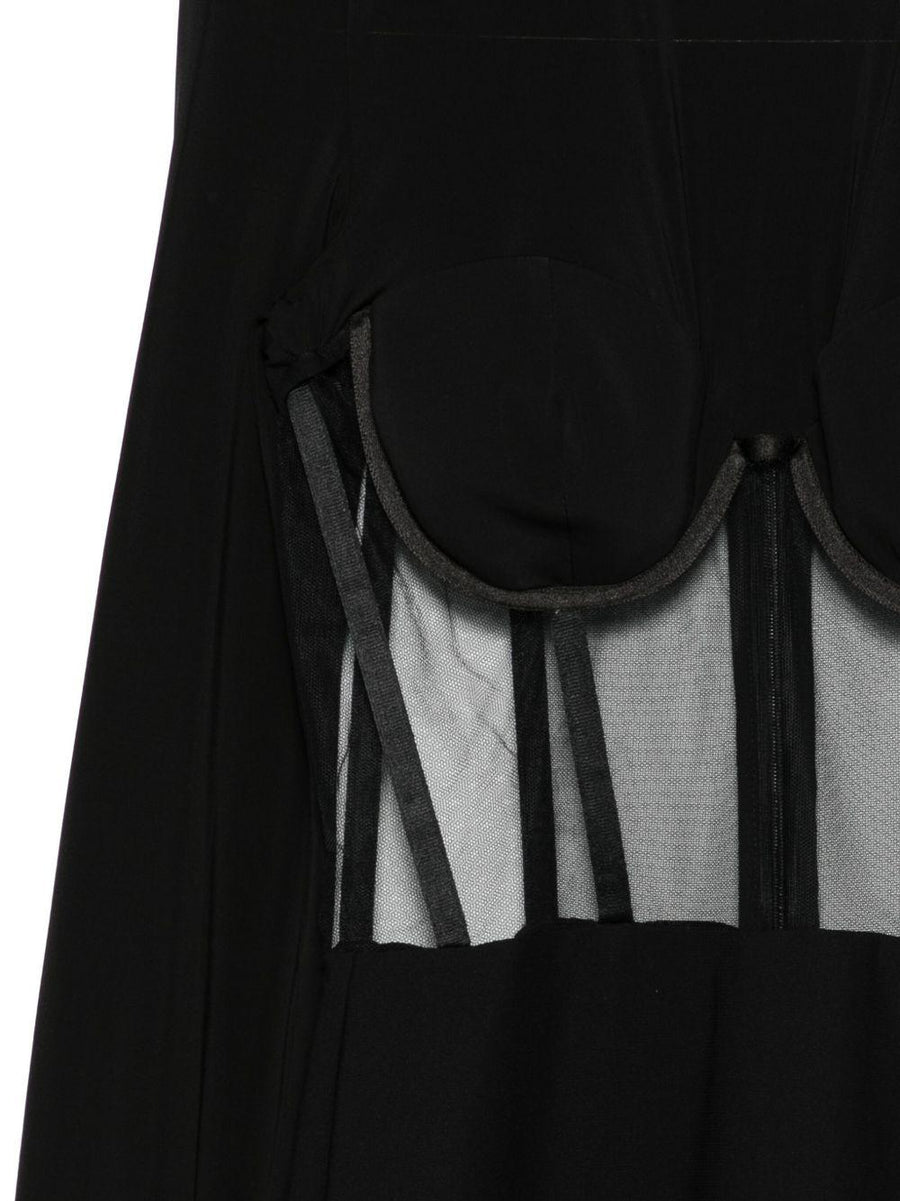 Dress With Sheer Tulle Corset Black Viscose