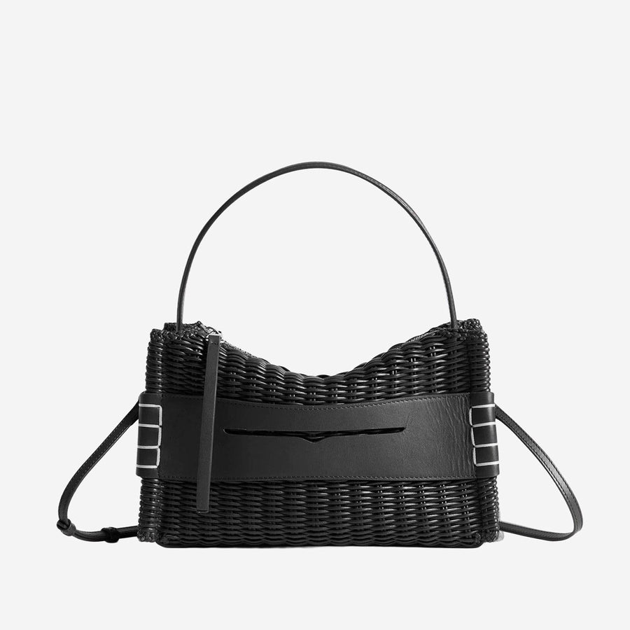 Woven Leather Loafer Bag Black Shoulder