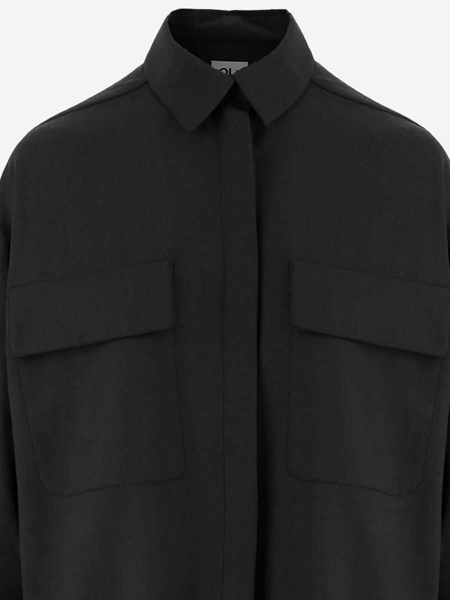 Shirt Wool-Blend Stretch Black Virgin Wool