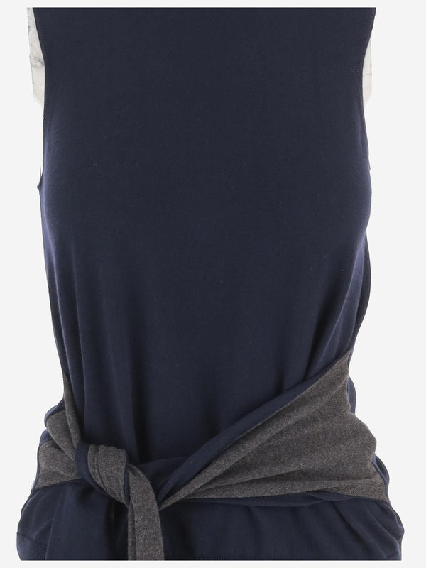 Sleeveless Cotton And Cashmere Top Navy Knitwear
