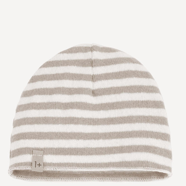 Honore Beanie With Striped Pattern Beige Cotton Hat