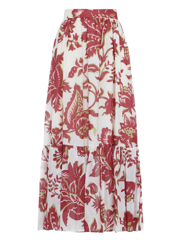 Skirt Red Paisley Floral Print White/red Cotton