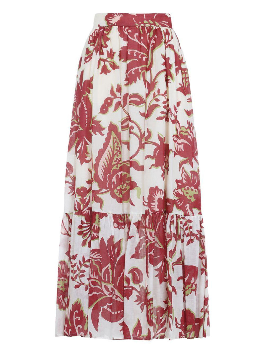 Skirt Red Paisley Floral Print White/red Cotton