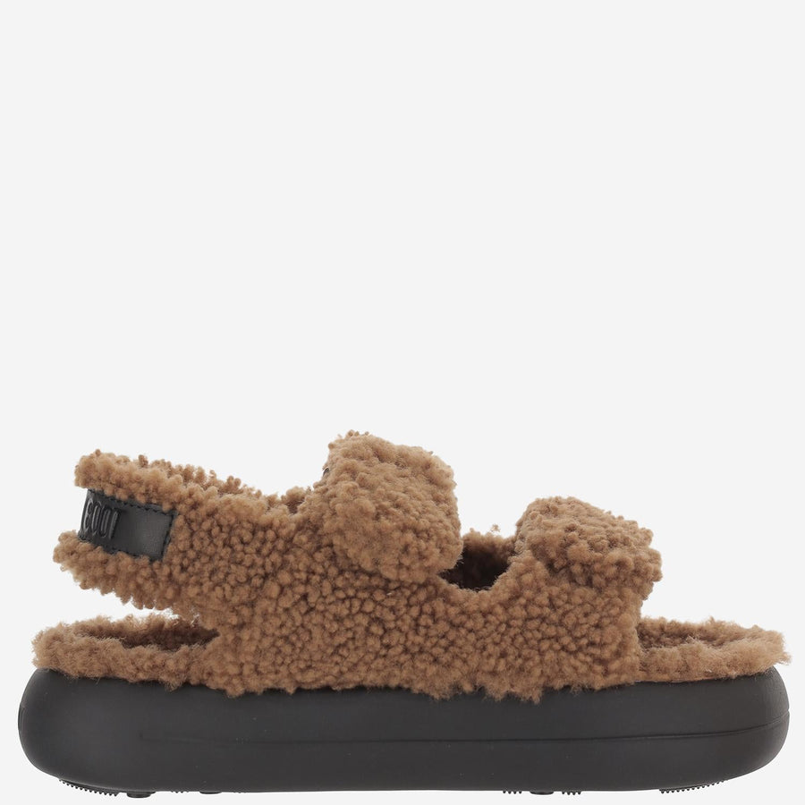 Shearling Sandals With Thick Sole Brown
