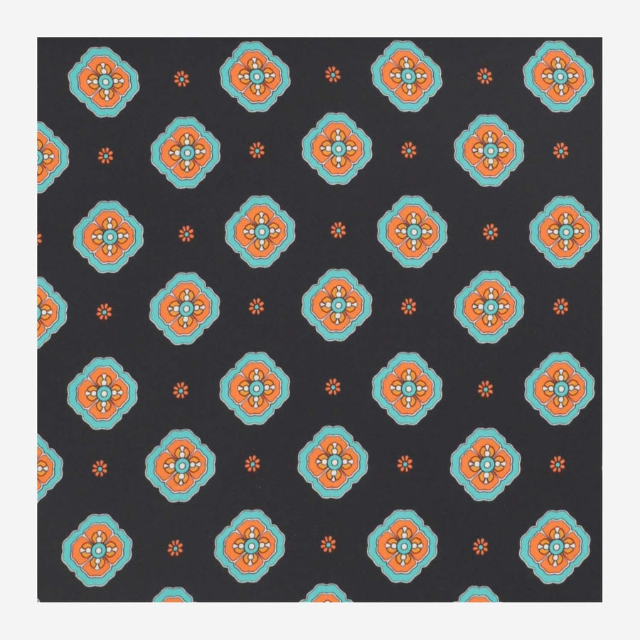 Floral Pattern Silk Foulard Black Scarf