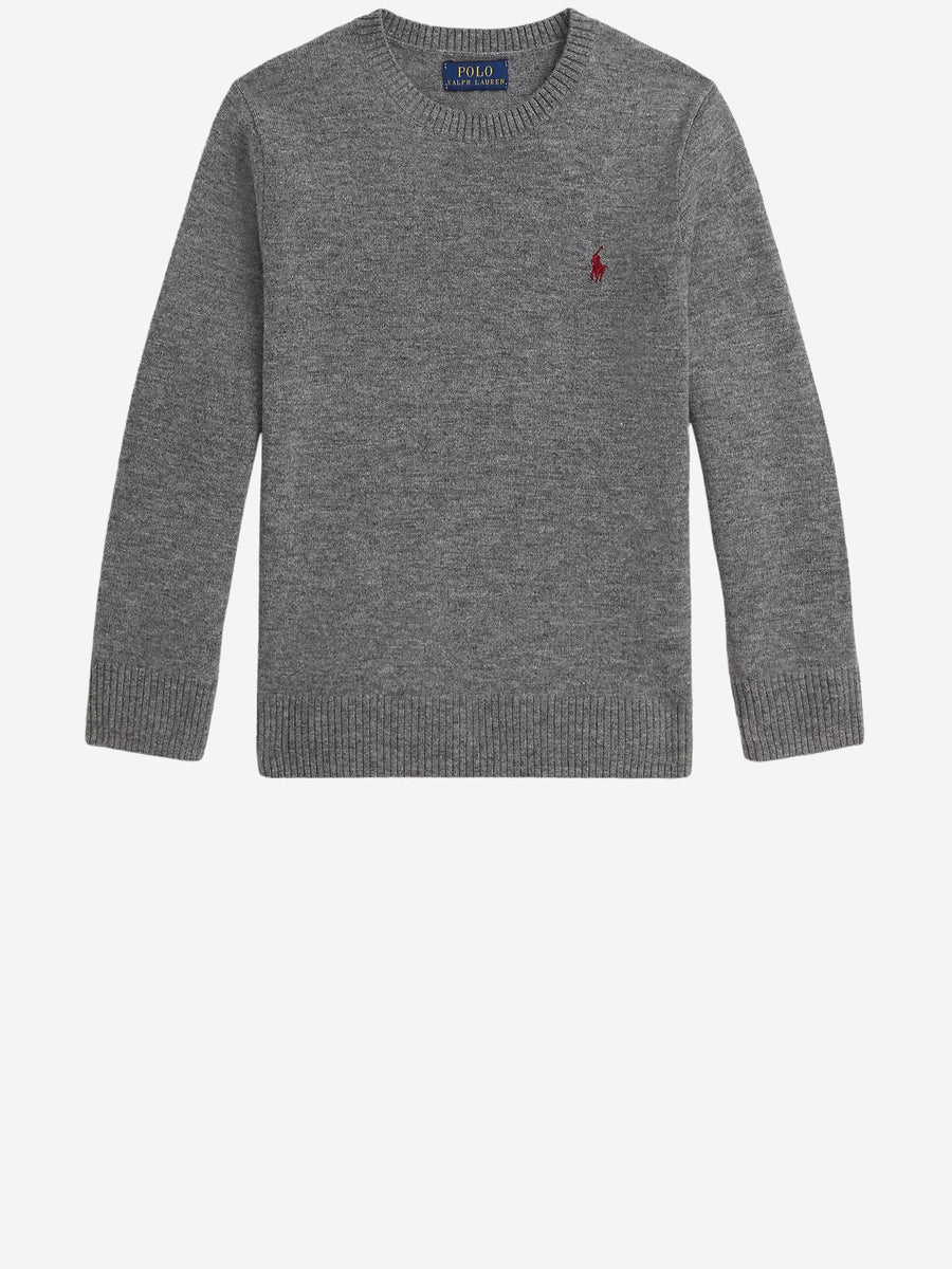 Wool Crewneck Sweater With Logo Grey