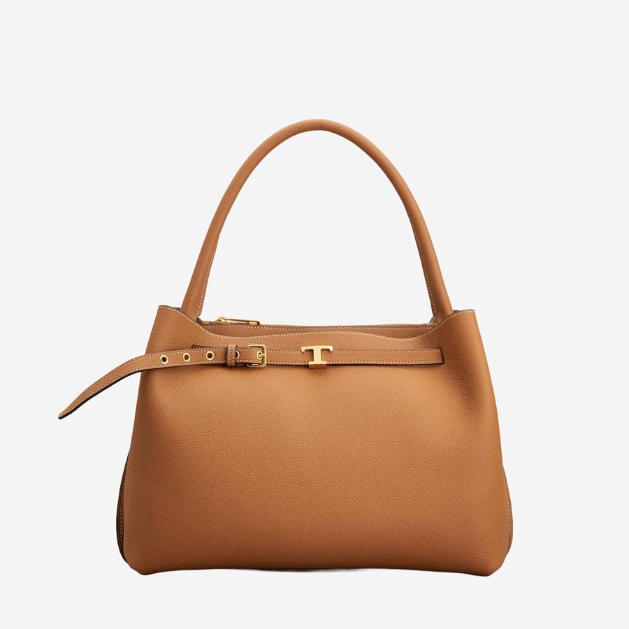 Leather Handbag With Logo Brown Calfskin Handbags