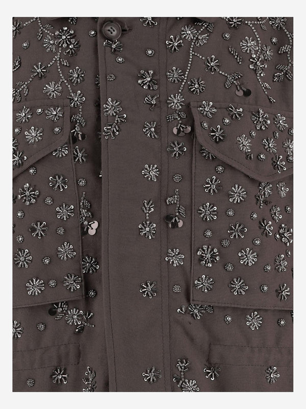 Embroidered Cotton Jacket With Appliqués Brown