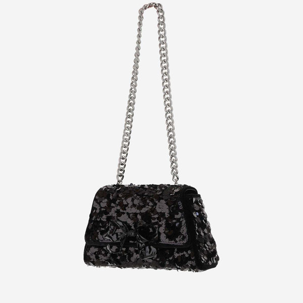 Mini Sequin Bag With Bow Black Polyester Elastane Shoulder