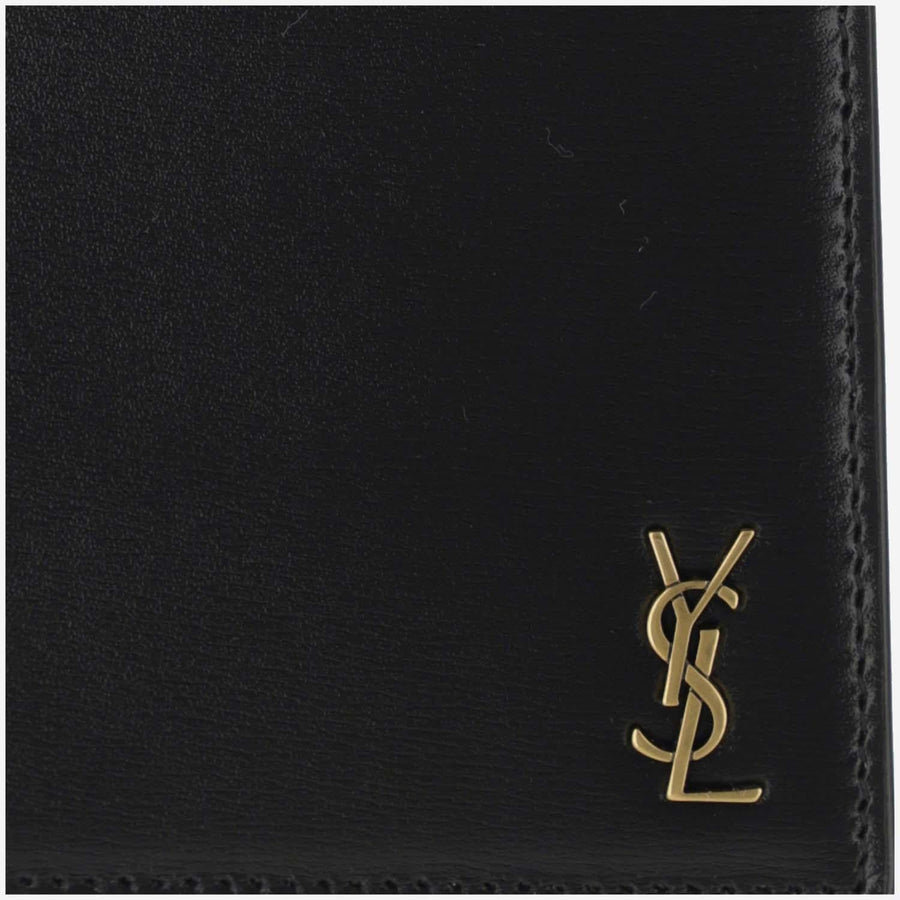 Cassandre East-West Glossy Leather Tiny Wallet Black Calfskin & Cardholders