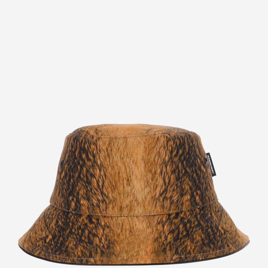Bucket Hat Fur Print Brown Cotton