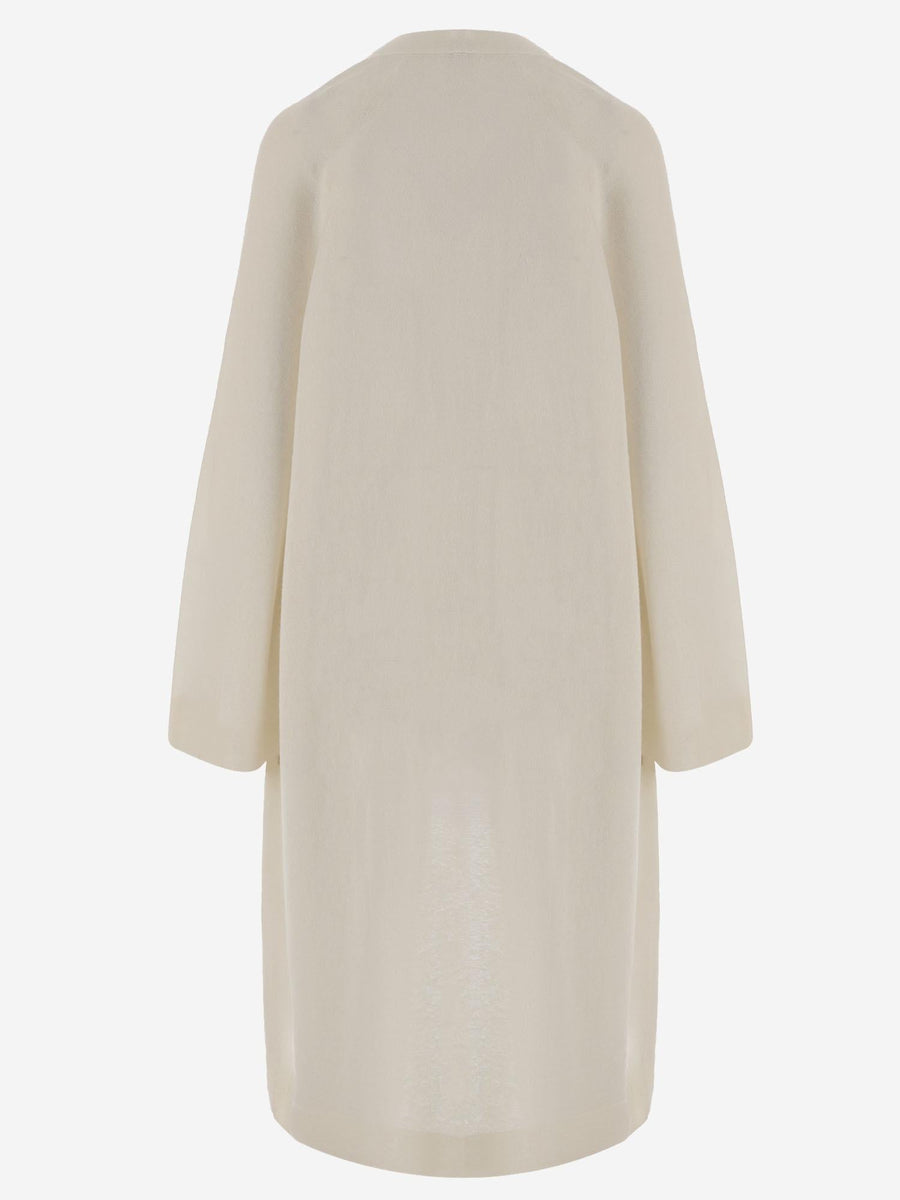 Long Open Cashmere And Silk Knit Ivory Knitwear