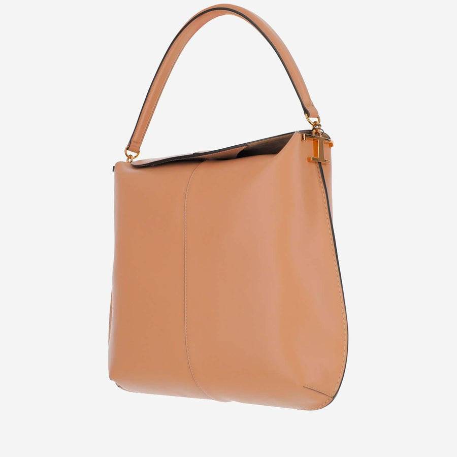 Large Leather T Case Hobo Bag Beige Shoulder