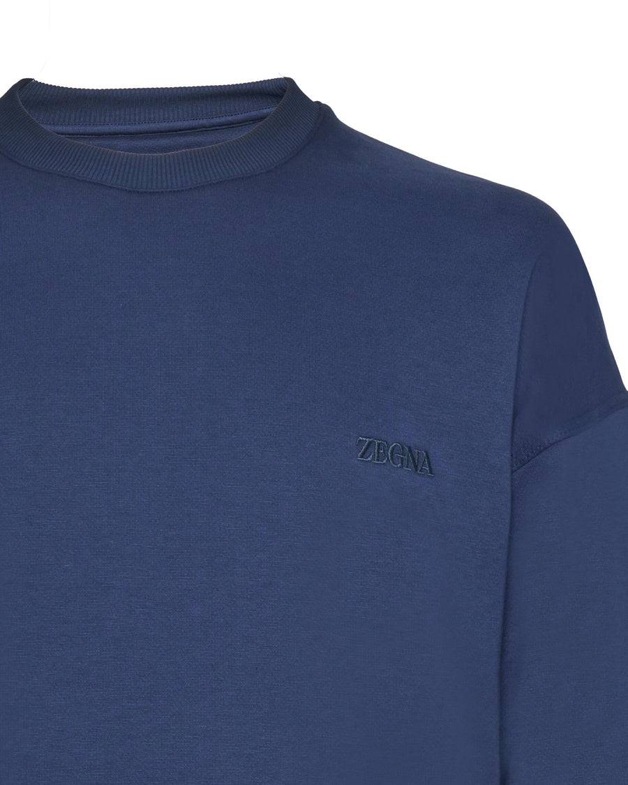 Crewneck Sweatshirt Blue Cotton Sweatshirts