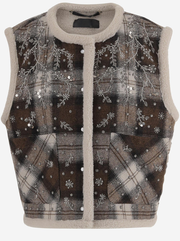 Wool-Blend Vest With Floral Embroidery Multicolour Waistcoats & Gilets
