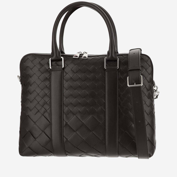 Slim Woven Calfskin Business Bag Fondant Silver Shoulder