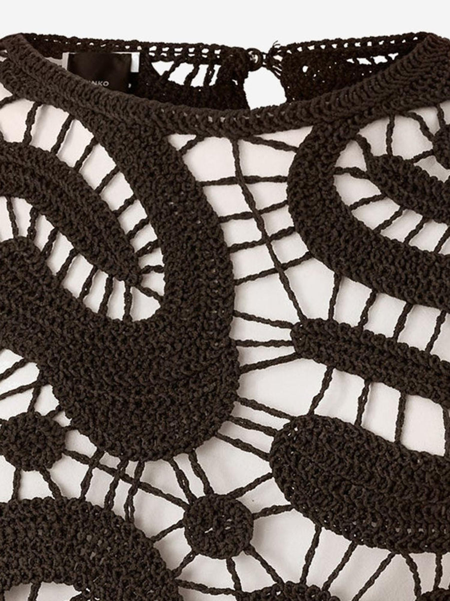 Geometric Crochet Top Brown Viscose Tops