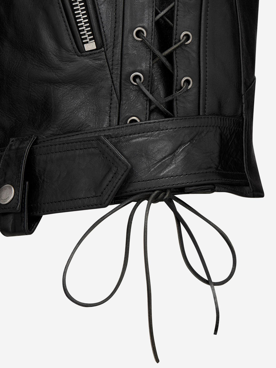 Leather Motorcycle Vest Black Jacket