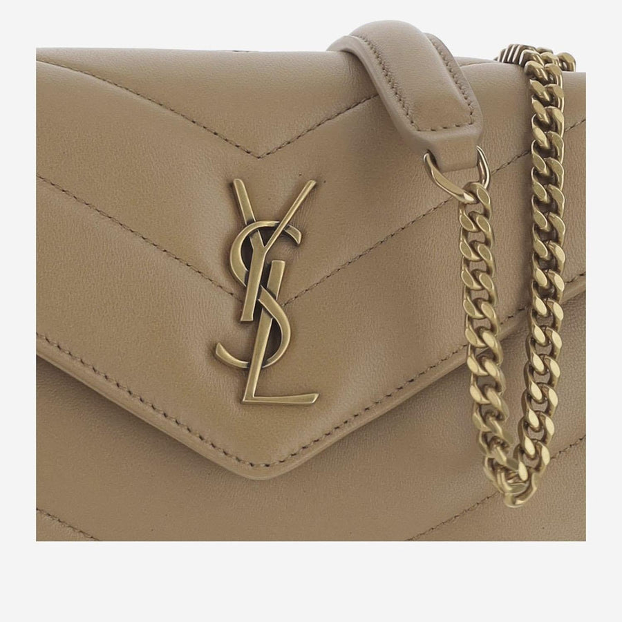 Small Loulou Bag Beige Lambskin Leather Shoulder