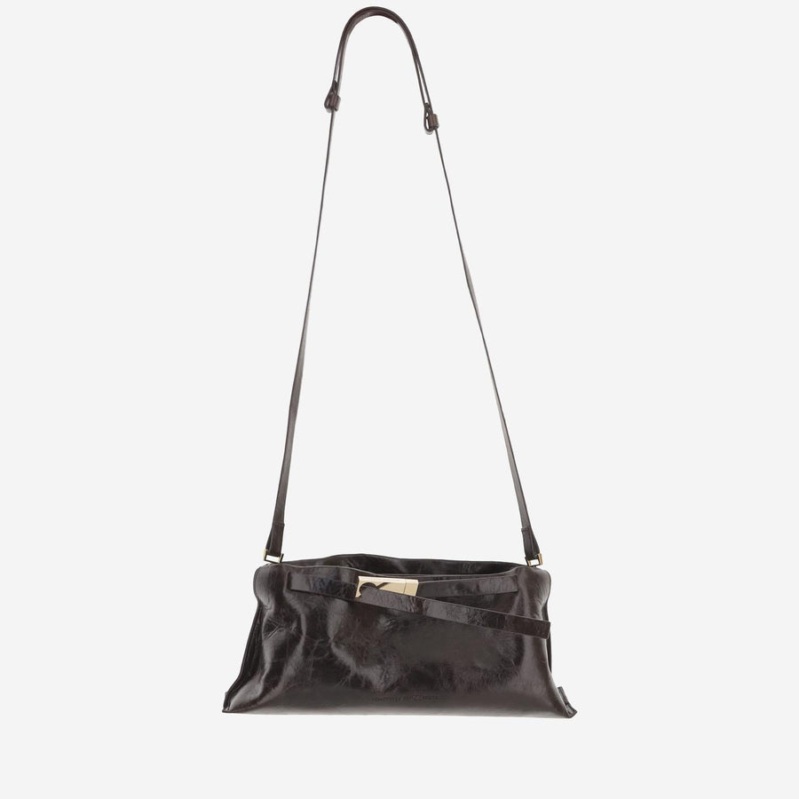 Glossy Leather Bag Dark Brown Shoulder
