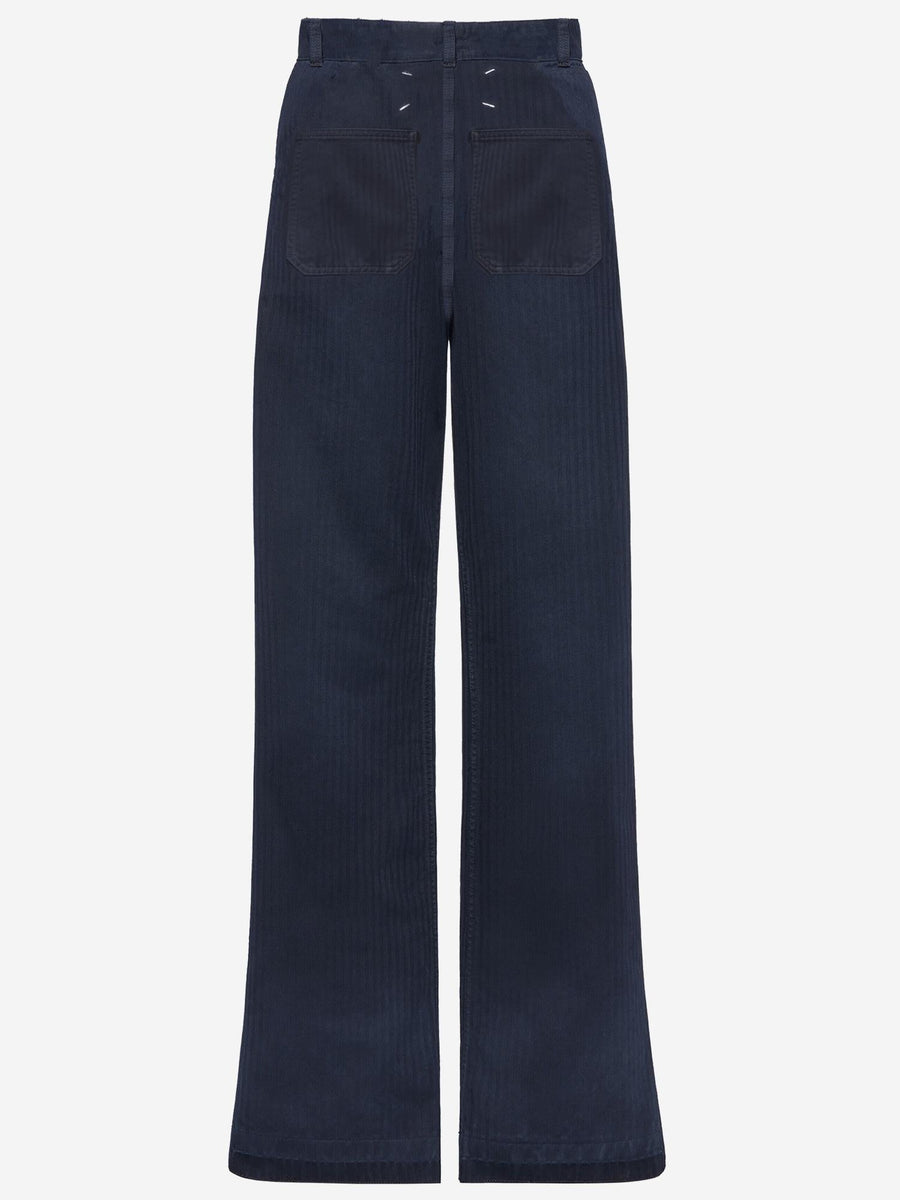 Cotton Pants With Herringbone Pattern Navy Trousers