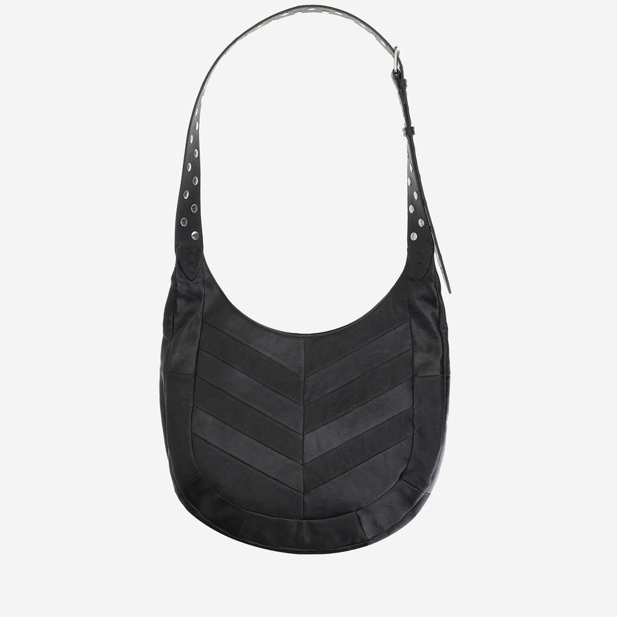 Chevron Nappa Hobo Bag Black Leather Shoulder