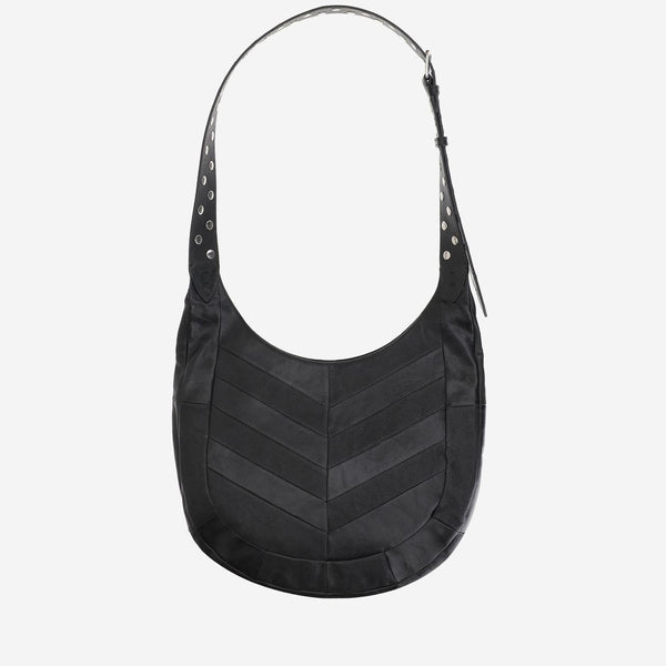 Chevron Nappa Hobo Bag Black Leather Shoulder