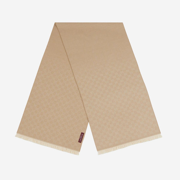 Gg Motif Wool Scarf Beige