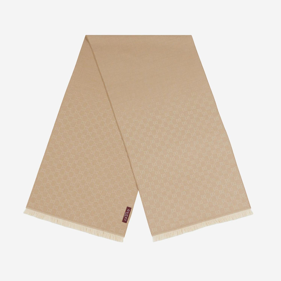 Gg Motif Wool Scarf Beige