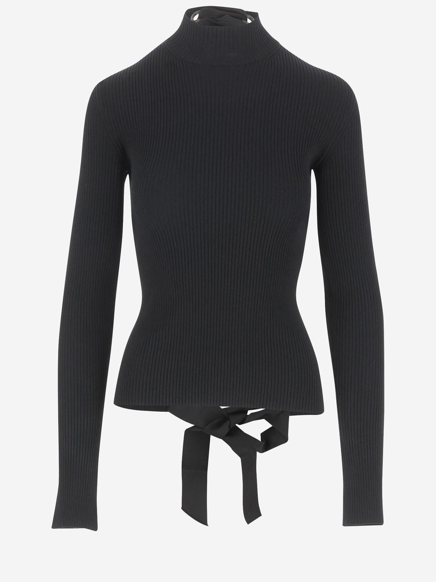 Viscose Blend Turtleneck Pullover Black