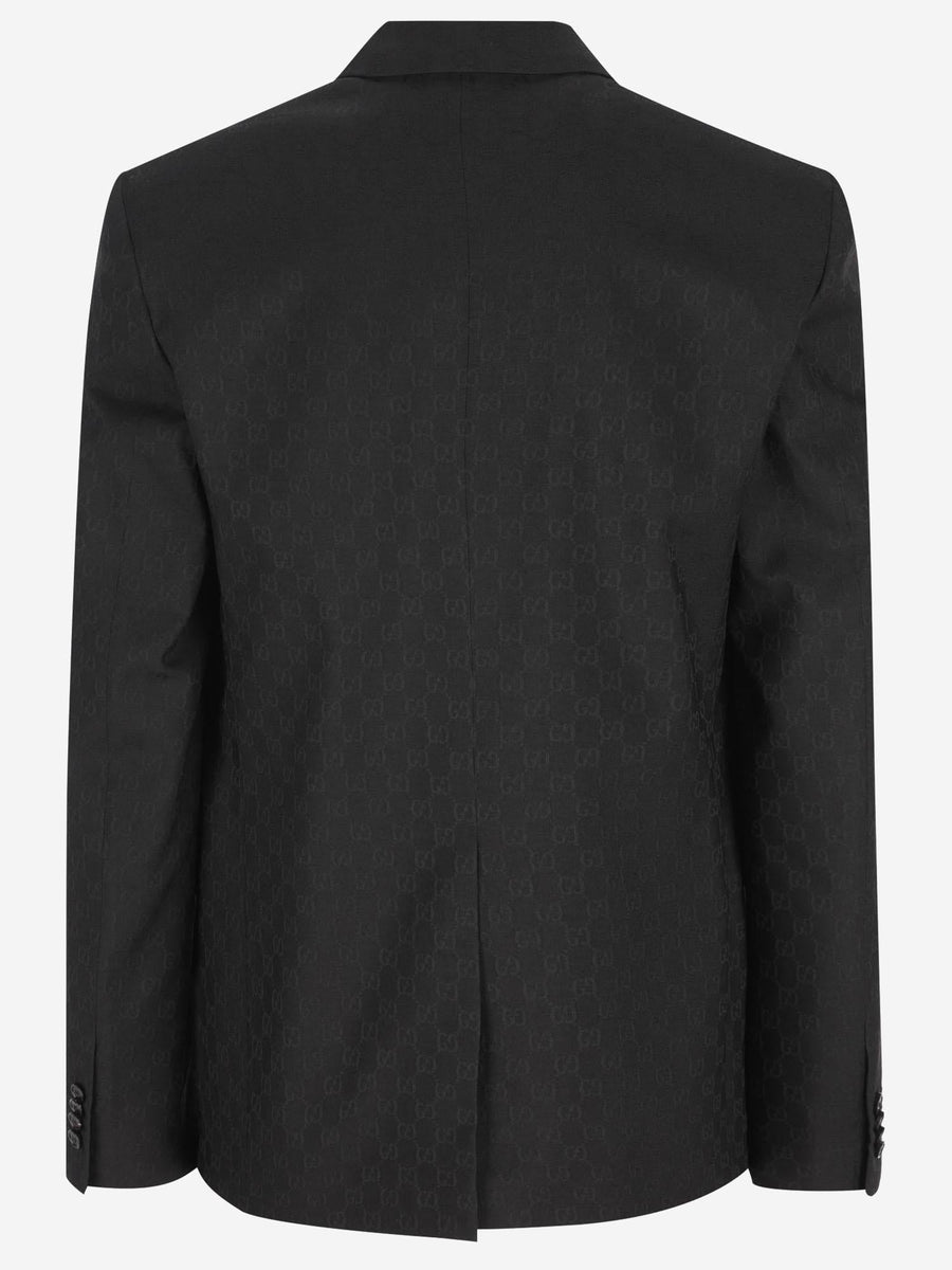 Gg Pattern Wool Blend Jacket Black Polyester