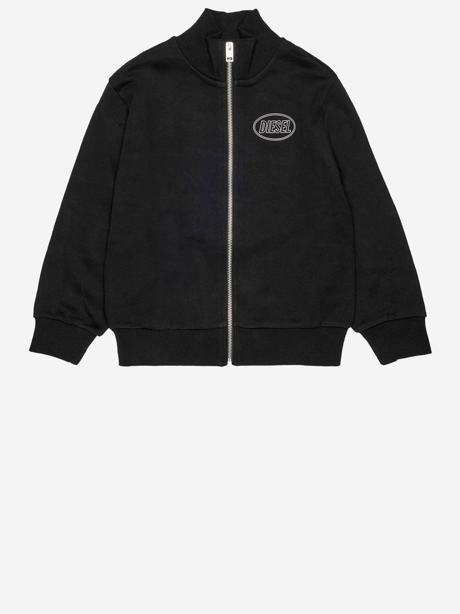 Cotton Sweatshirt With Logo And Zip Black Hoods & Sweatshirts