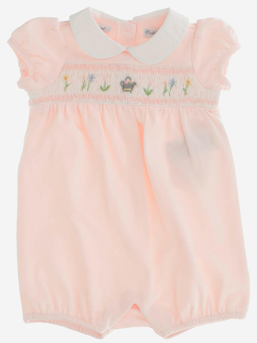 Cotton Romper With Floral Embroidery Pink Tracksuit Sets