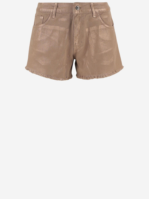 Cotton Shorts, Fringed Hem, Beige